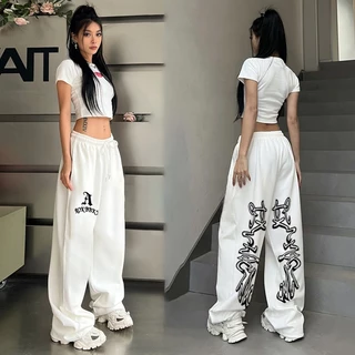 Calça De Esporte Americana New Jazz Esportiva Feminina De Hip Hop Street De Manga Reta Guarda Casual