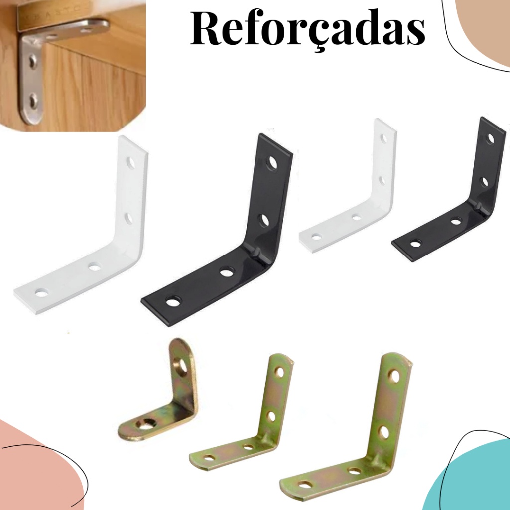 kit 4 peça Cantoneira Suporte prateleira Branca Ou ferro metal preta