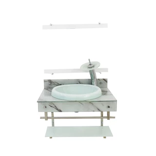 GABINETE PARA BANHEIRO DE VIDRO IQXX 60CM INOX COM CUBA CHAPEU - MÁRMORE BRANCO