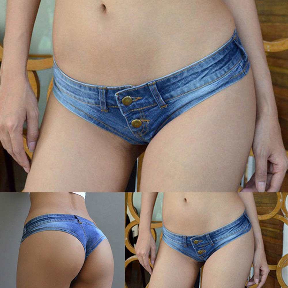 Micro Calções Jeans Calças De Ganga Sexy Femininas De Cintura Baixa Mini Rasgados