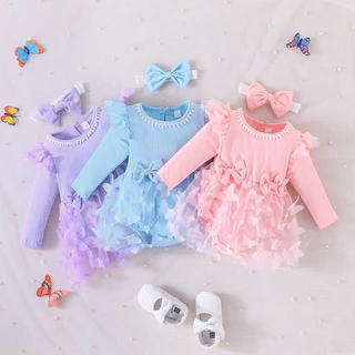 Conjunto Vestido De Bebê Menina Recém-Nascidos 0-18 Meses Moda Manga Longa Fofa Borboleta Fofa Bow Vestidos De Princesa Infantil