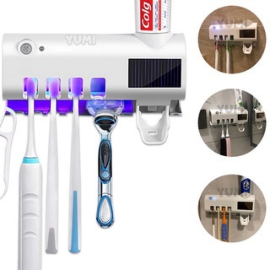 Aplicador Pasta de Dente Dispenser Porta Escovas Com Esterilizador UV Automático!
