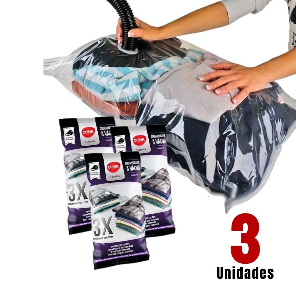 Kit 3 Sacos a Vácuo Organizador 70 x 110cm Clink para Roupas Mala ...