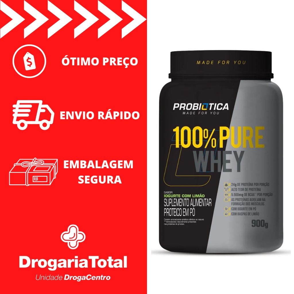 Whey 100% Pure Whey Probiótica Pote 900g Sabor Iogurte com Limão Suplemento Alimentar