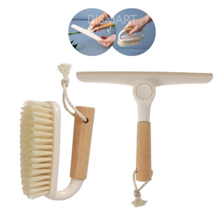 Kit Rodo De Pia Dobravel + Escova De Limpeza Cabo De Bambu