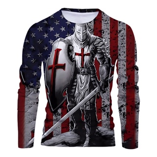 Camiseta Cavalier Henley Impresso Em 3D Unisex Manga Longa Casual