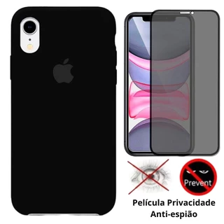 Kit 2em1 Capa + Pelicula Privacidade Para iPhone XR - Case Silicone Aveludada + Pelicula Privacidade 3D 5D