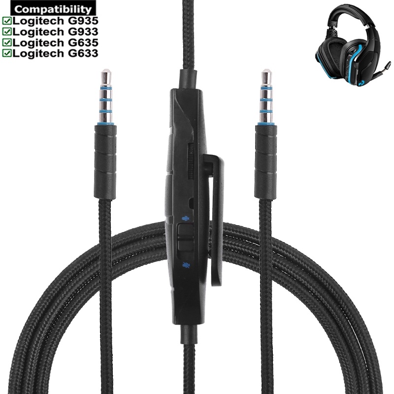 1 Pcs 3,5mm Cabo De Áudio Do Fone De Ouvido Com Microfone Em Linha Mudo & Controle De Volume Para Logitech G633 G635 G933 G935 Substituição De Fones Jogos