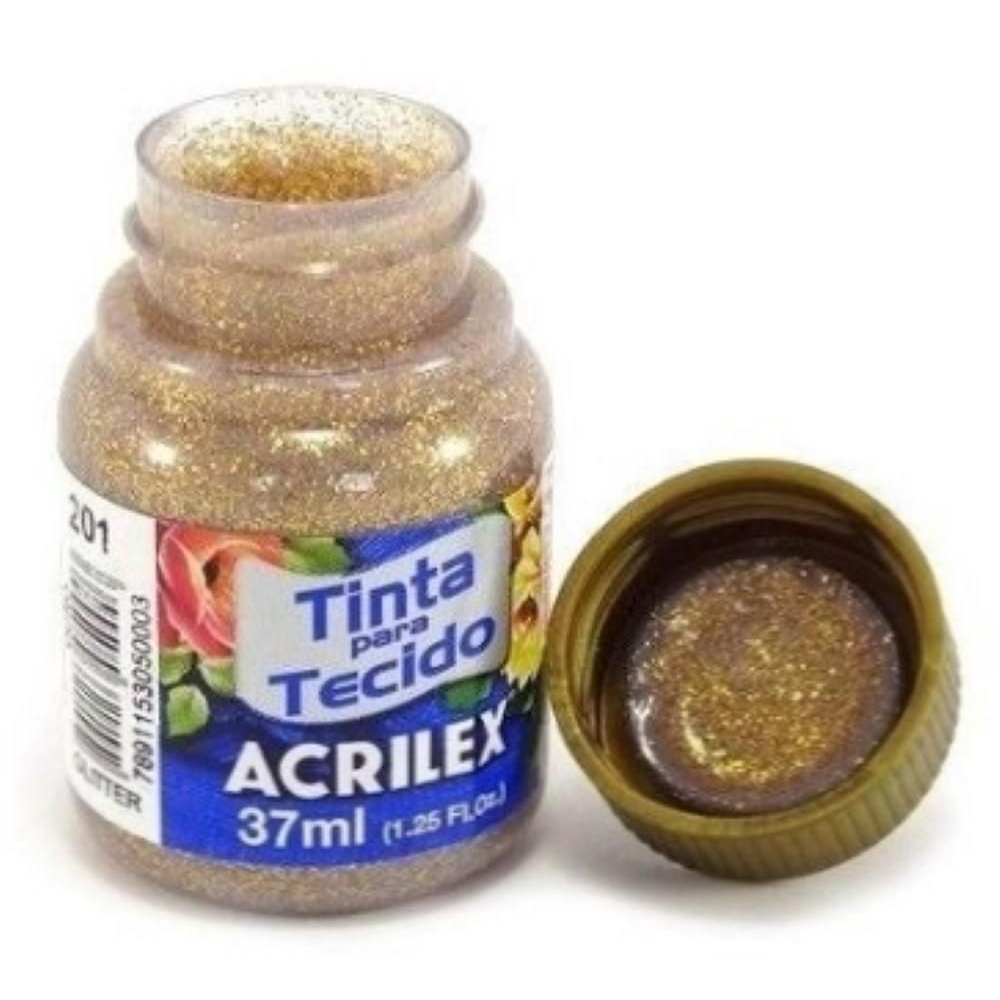 Tinta Para Tecido 37ml Glitter 201 Ouro Acrilex Shopee Brasil