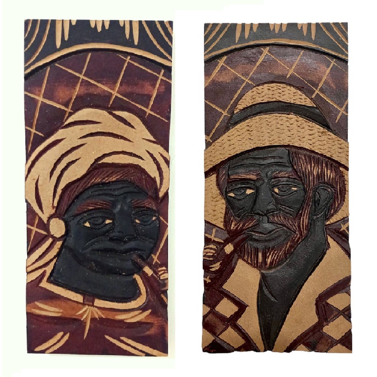 Kit Quadros Preta Velha e Preta Velho Madeira Talhada 35*14 Umbanda