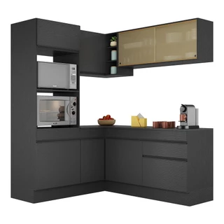 Armário de Cozinha Completa de Canto com Rodapé Veneza Multimóveis MP2098.895 Preto