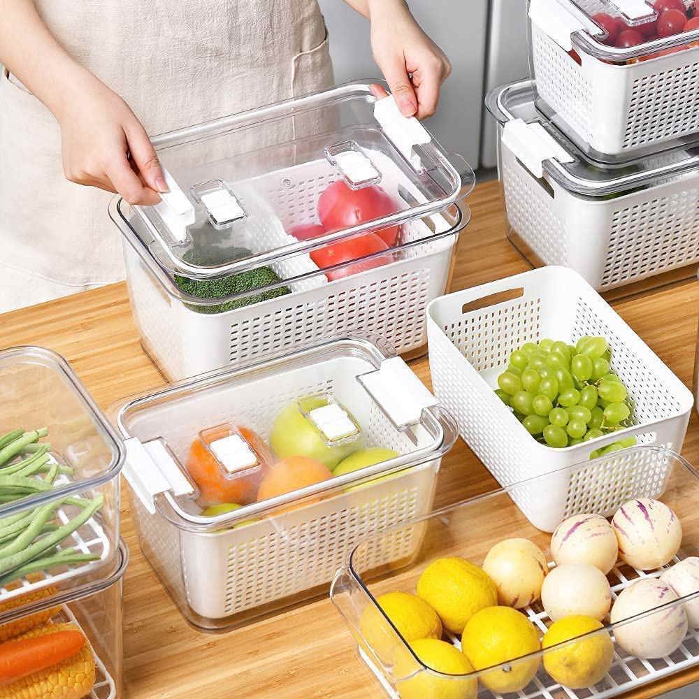 Kit 4 Organizador Caixa Média Geladeira Acrilico Multiuso Frutas Saladas 1.7 litros