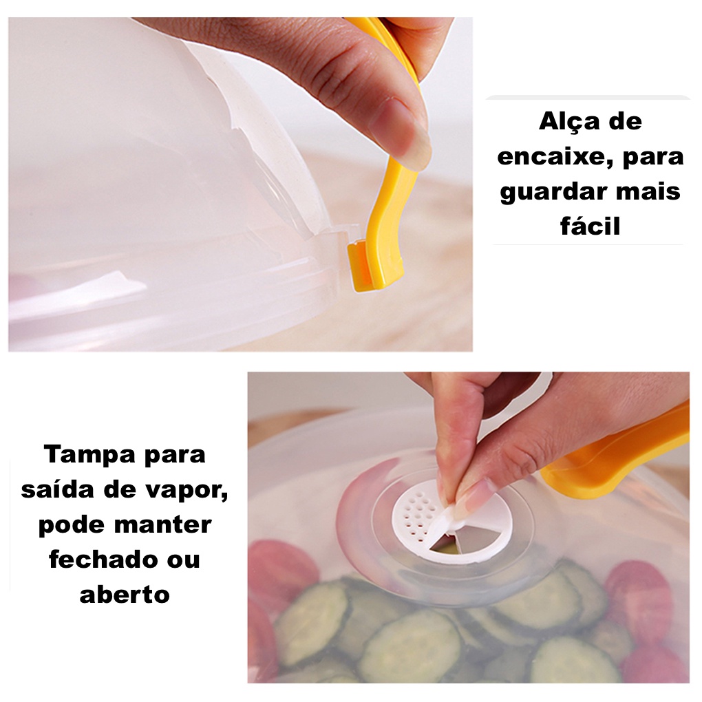 Imagem do produto Tampa Para Microondas Protetor Alimentos Transparente Anti Sujeira Comida Com Válvula Alça De Plástico Pratos 8