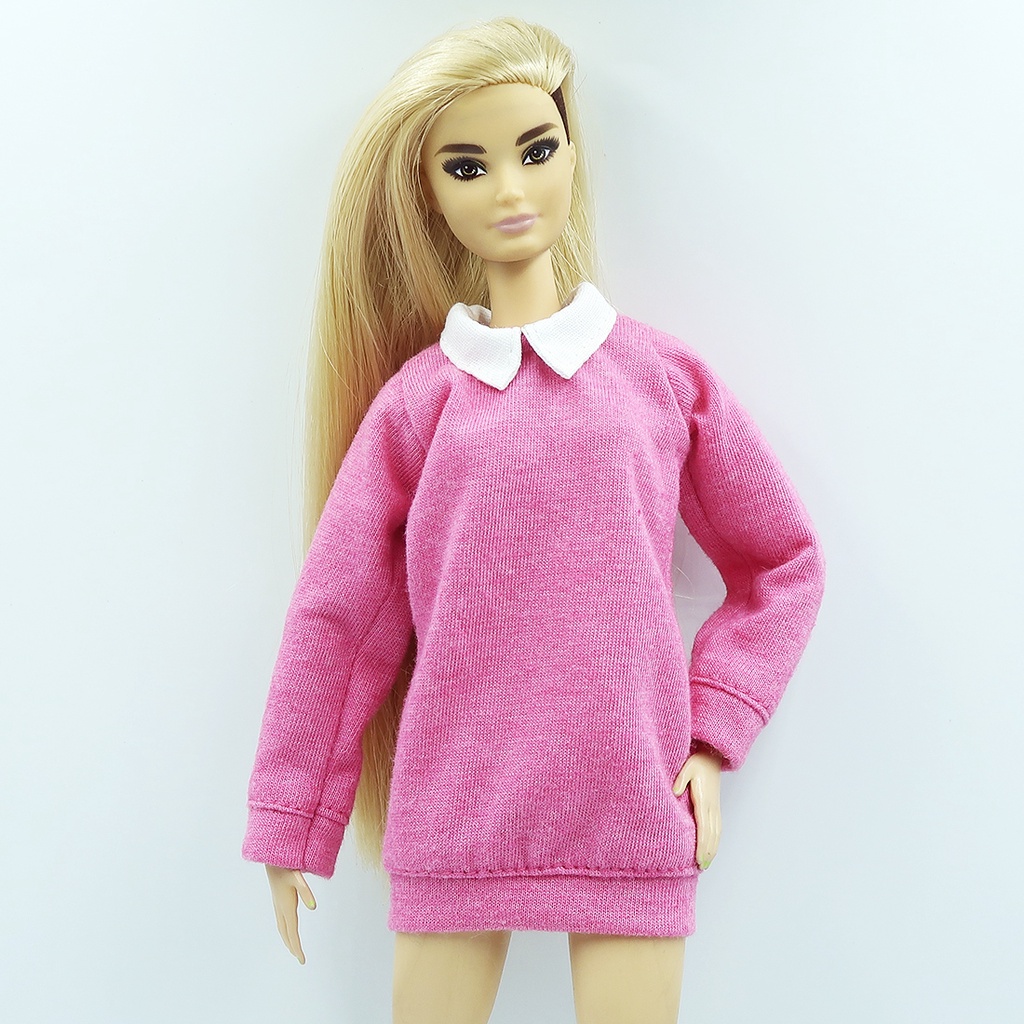 Roupa Para Boneca Barbie Vestido Moletom Rosa Com Gola Social Branca Shopee Brasil 