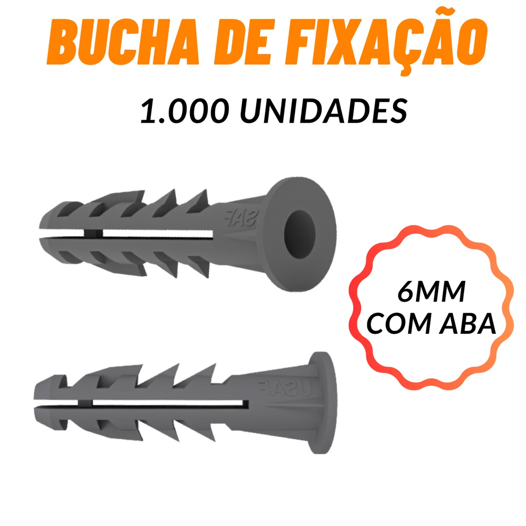 Pacote 1000 Buchas 6mm p/ Concreto COM Aba