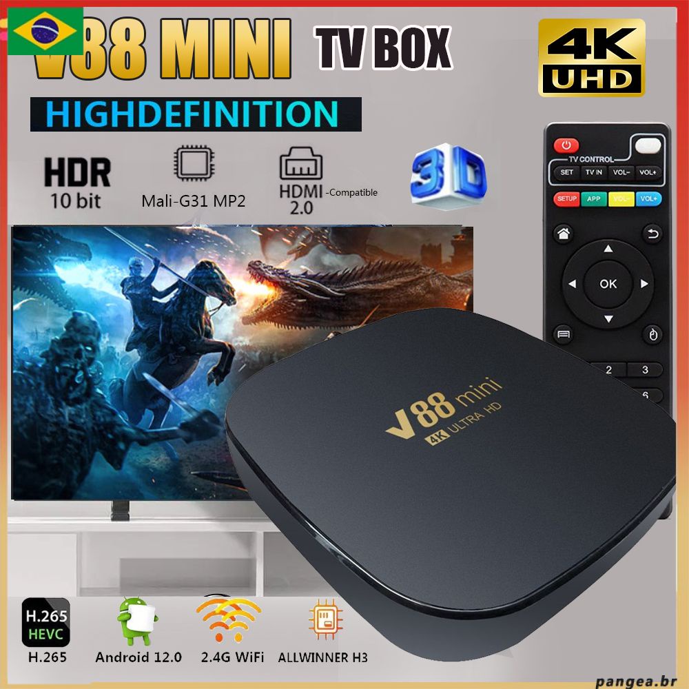 Estoque pronto! V88 Mini Caixa De Vídeo Android 4k Rede Top Box Tv Allwinner 12 H3 Quad Core Wifi 2.4g Set top Box Media Player
