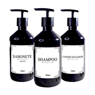 Kit 3 Frasco Pet Ambar 500ml Decoração Minimalista Banheiro Sabonete Liquido - Shampoo - Condicionador com Válvula Pump | Pote