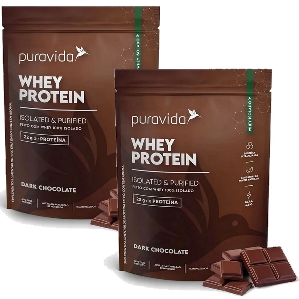 Kit 2x Whey Protein Isolado – Proteína Ultrafitrada – Dark Chocolate – (450g) – Pura Vida