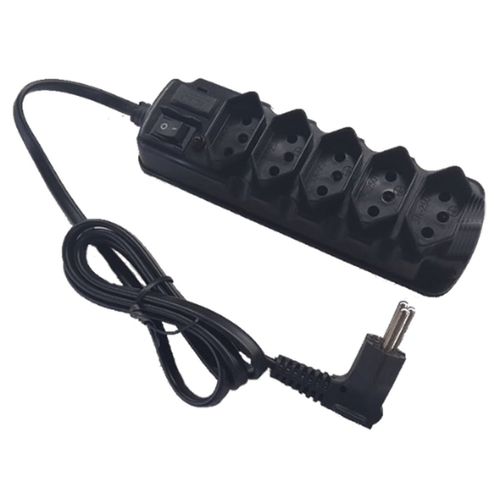 Protetor Eletronico Régua Filtro De Linha 5 tomadas Bivolt Fusível Cabo Fio 1 Metro Extensão 110V 220V Tecla Botão