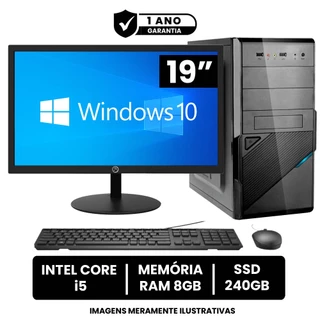 Computador Completo Intel Core i5 8GB de RAM SSD 240GB Monitor LED 19" HDMI + Windows 10 e Pacote Office