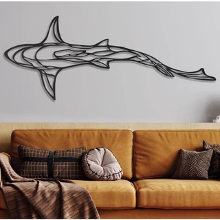 quadro decorativo tubarão aplique de parede vazado madeira 160x60cm