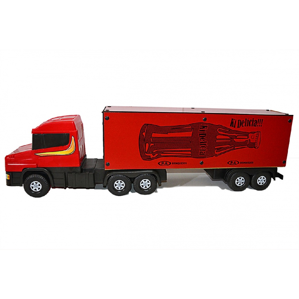 Caminhão Carreta Scania Baú Coca Cola 5 Eixos Brinquedo Madeira