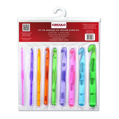 Kit Agulha Crochê Acrílica Círculo 9 un Colorida 3mm a 12mm