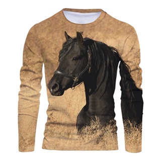 3D Impresso 2023 Novas Camisetas De Cavalo Unisex Manga Longa Casual