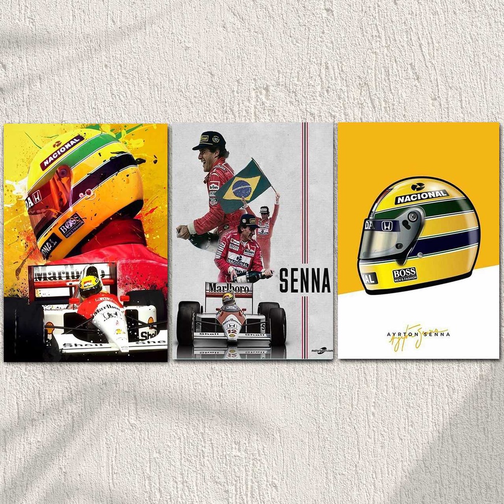 Kit 3 Quadros Decorativos Ayrton Senna MacLaren F1 Corrida Decoração