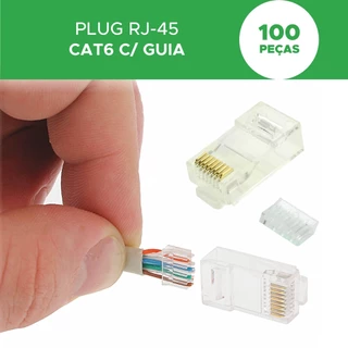 Kit com 100 Peças Plug Rj45 Macho Cat6 C/ Guia Crimpa Fácil
