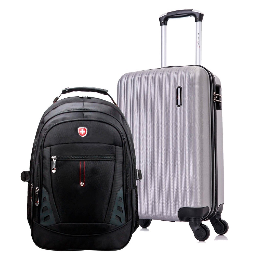 Kit Mala de Viagem de Bordo Londres Prata+ Mochila Executiva Interlagos Swiss Move