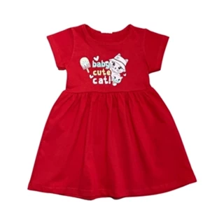 Vestido Infantil Malha Estampa Cats com Aplicacao 1-2-3