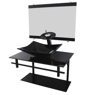 GABINETE DE VIDRO 60CM AP COM CUBA RETANGULAR MÁRMORE PRETO DOURADO