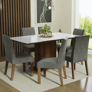 Conjunto Sala de Jantar Mesa Tampo de Vidro 6 Cadeiras Rustic/Branco/Silver Alexis Madesa em Oferta na Shopee