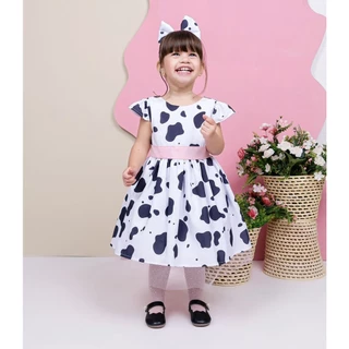 Vestido Infantil Vaquinha Fazendinha Bezerrinha + faixinha de cabelo
