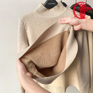 Suéter de pelúcia feminino inverno 2022 outono e inverno novo engrossado de uma peça de lã meia gola alta com camisa de fundo de lã de vison