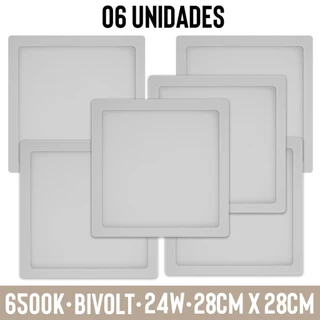 06 Paineis Led Sobrepor Quadrado 28cm 24W 6500K Teto