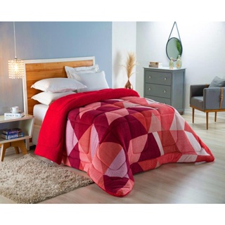 COBERTOR COBERDROM MANTA ALTA La Sherpa 180 Grosso Queen Size Estampado GEOMETRICO VERMELHO