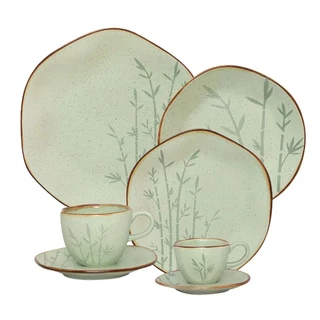 Aparelho De Jantar Ryo Bambu Verde 42 Peças Oxford Porcelanas