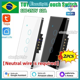 1/2/3/4 Interruptor de botão de Toque Tuya Smart Wi-fi Interruptor de Parede de Luz Fio Neutro Para Alexa E Google casa de ETE01r