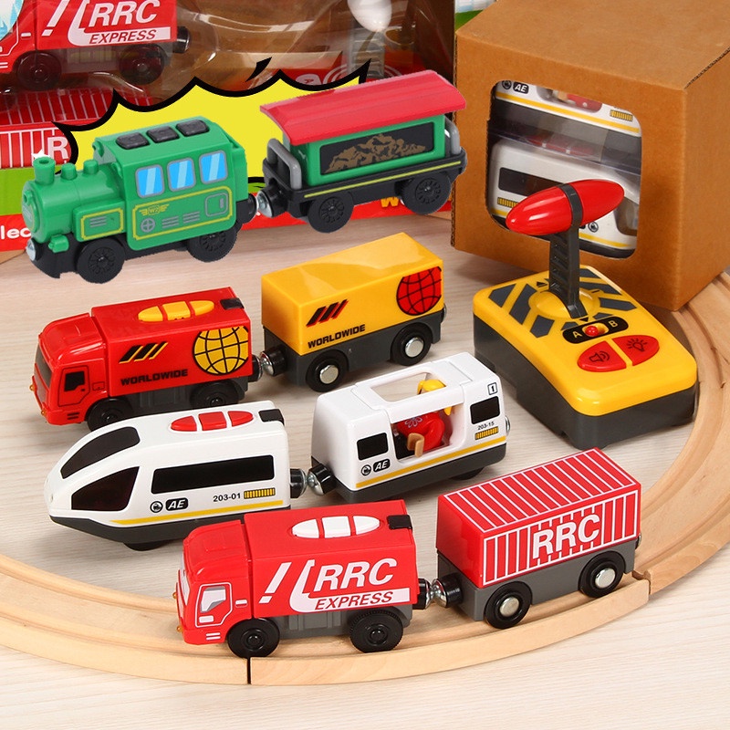 RC Trem Elétrico De Controle Remoto Magnético De Para Todas As Marcas Brinquedos De Trilho De Madeira Crianças Presentes