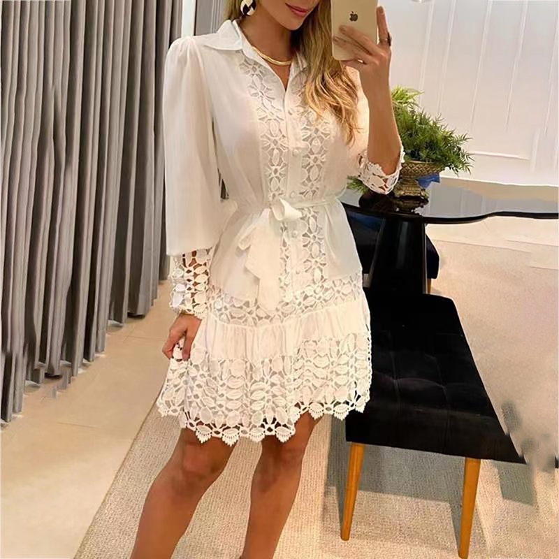 Best vestido branco manga longa renda Online Black Friday