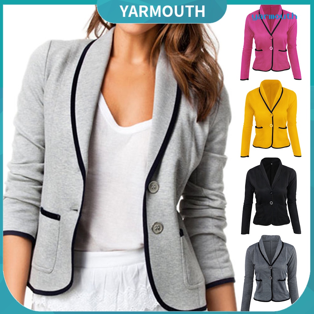 YYR-- Autumn Lapela Cor Sólida Blazer Mulher Manga Longa Casaco De Fato  Slim Fit