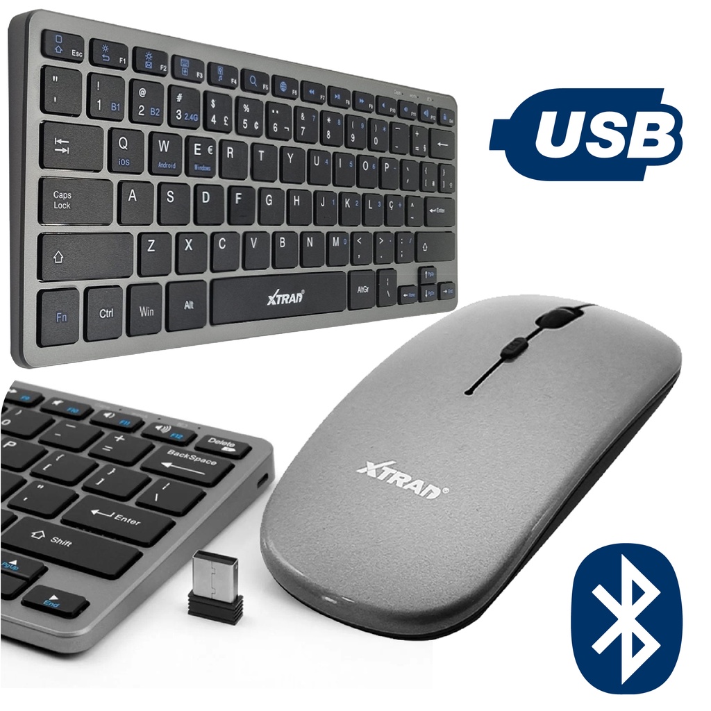 Kit Teclado Mouse Bluetooth e Wireless Recarregavel Usb Ergonomico Celular Notebook Computador Tv Smart tablet