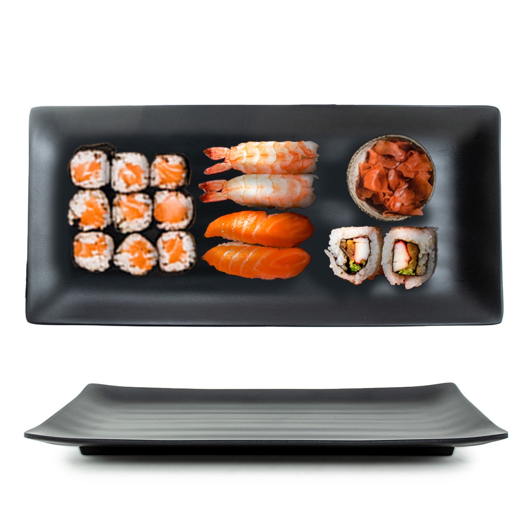 Kit 2 Travessas De Melamina Grande Para Sushi Comida Japonesa Petisqueira Oriental Toquio 35x16cm