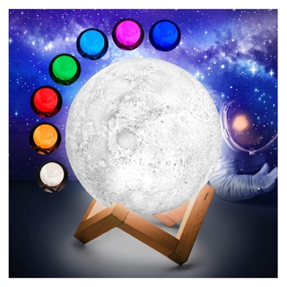 Abajur De Led Touch Luminária Lua Cheia 3D 15cm Com Iluminação Colorida Para Decoração Do Quarto e Ambiente