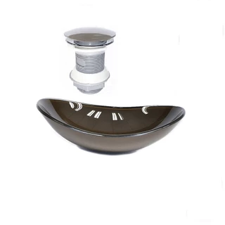 CUBA DE VIDRO OVAL 55CM MARROM VALVULA CLICK