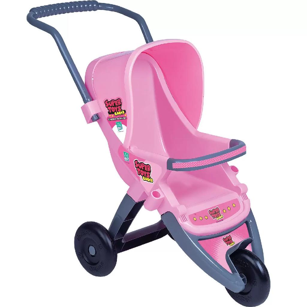 Carrinho De Boneca Rosa C/ Alça E 03 Rodas Passeio Meninas - Super Toys ...