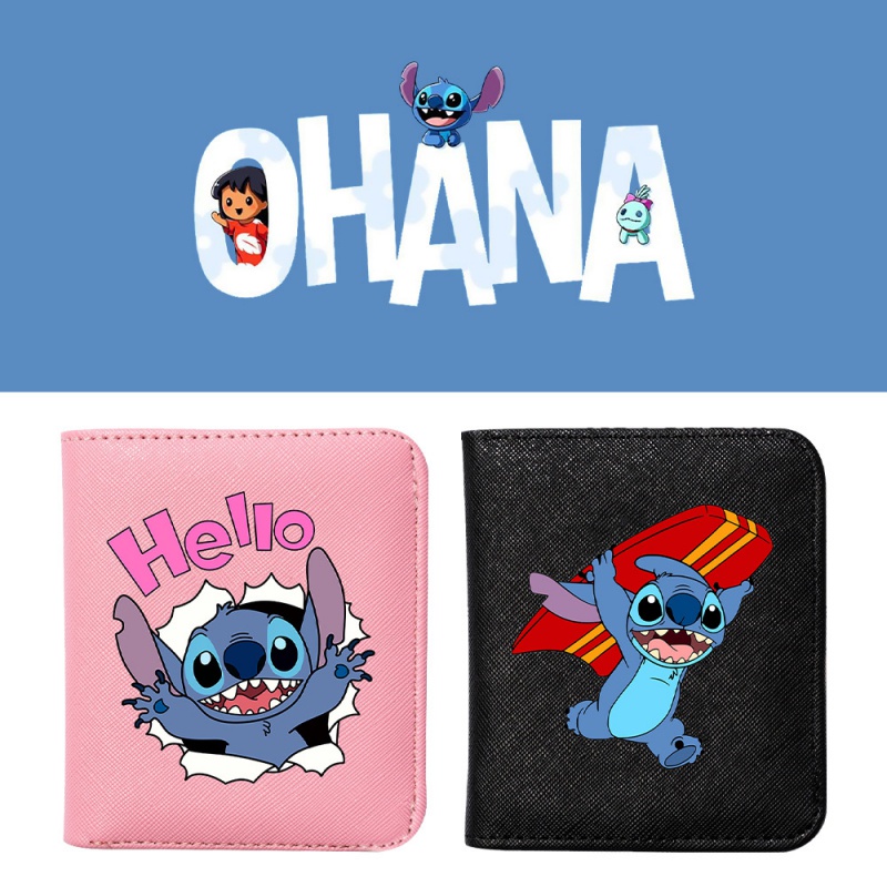 Carteira de impressão de desenhos animados de Stitch bonito ins carteira de moedas cor de macaron bolsa de cartão de estudante simples