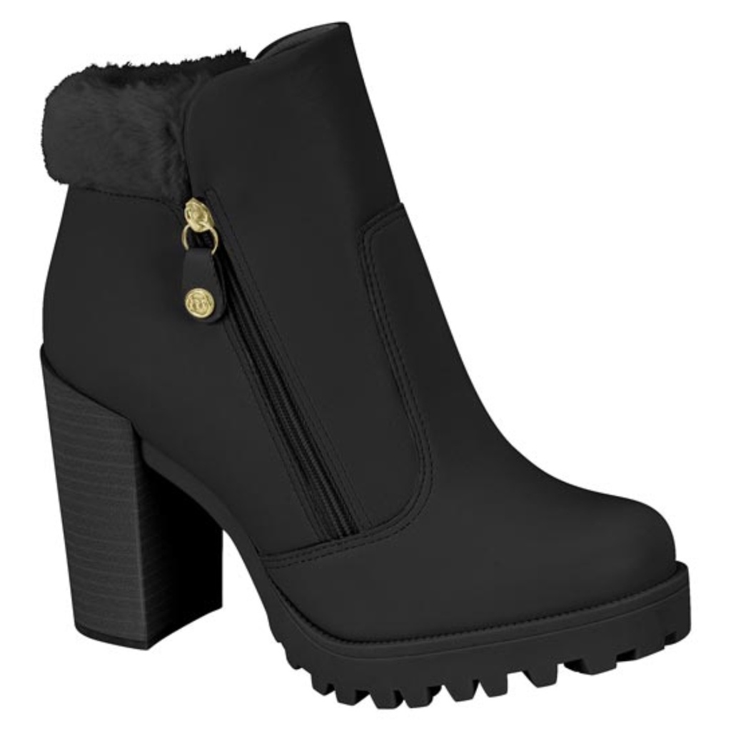Bota Coturno Moleca Feminino Cano Baixo Tratorado Pelinho Salto
